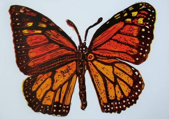 Monarch Butterfly, linocut, print